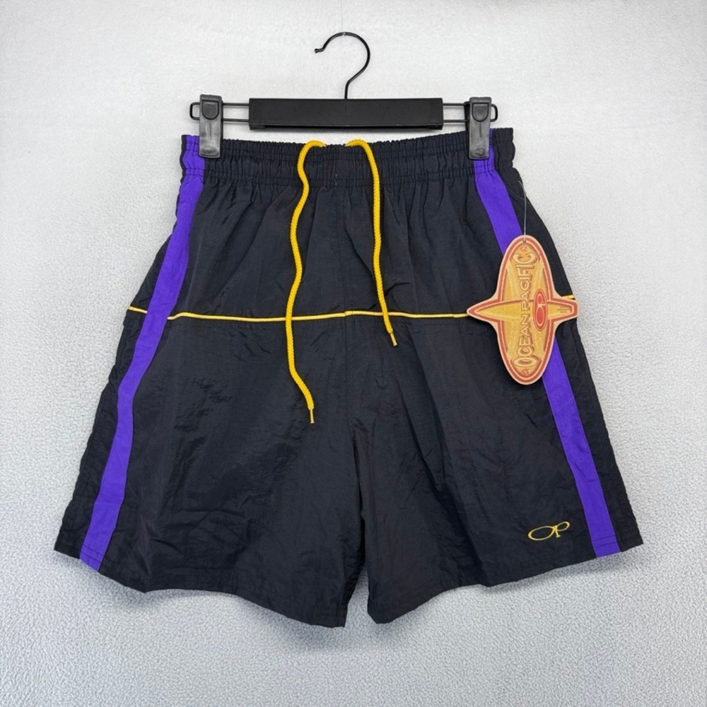 Ocean Pacific Swim Trunks Mens XL Black Board Shorts Nylon Vintage 90s NEW Lined